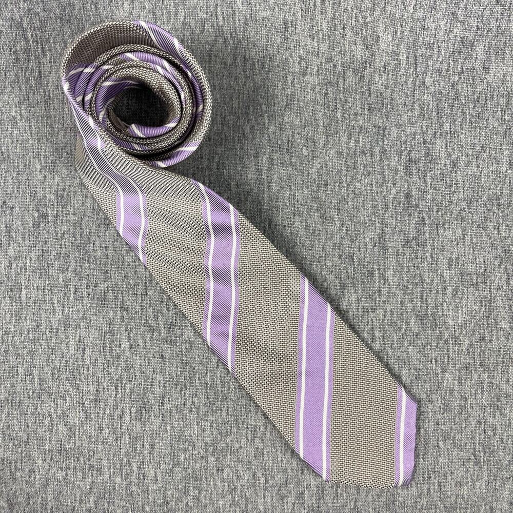 Samuelsohn 100% Silk‎ Necktie Mens Purple Striped Hand Made Woven Made In Italy